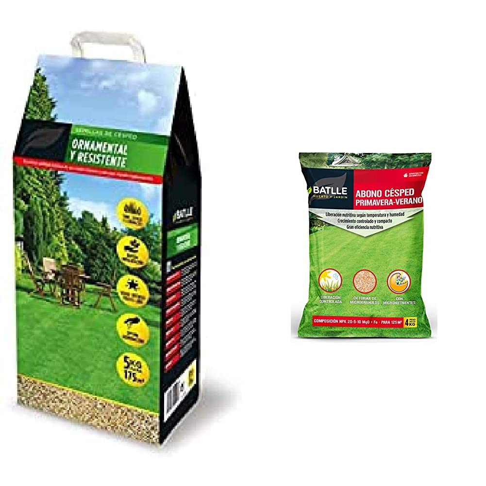 Semillas Batlle Semillas De Césped Césped Ornamental Y Resistente 5Kg + Abonos Fertilizante Cesped Primavera-Verano Saco 4Kg