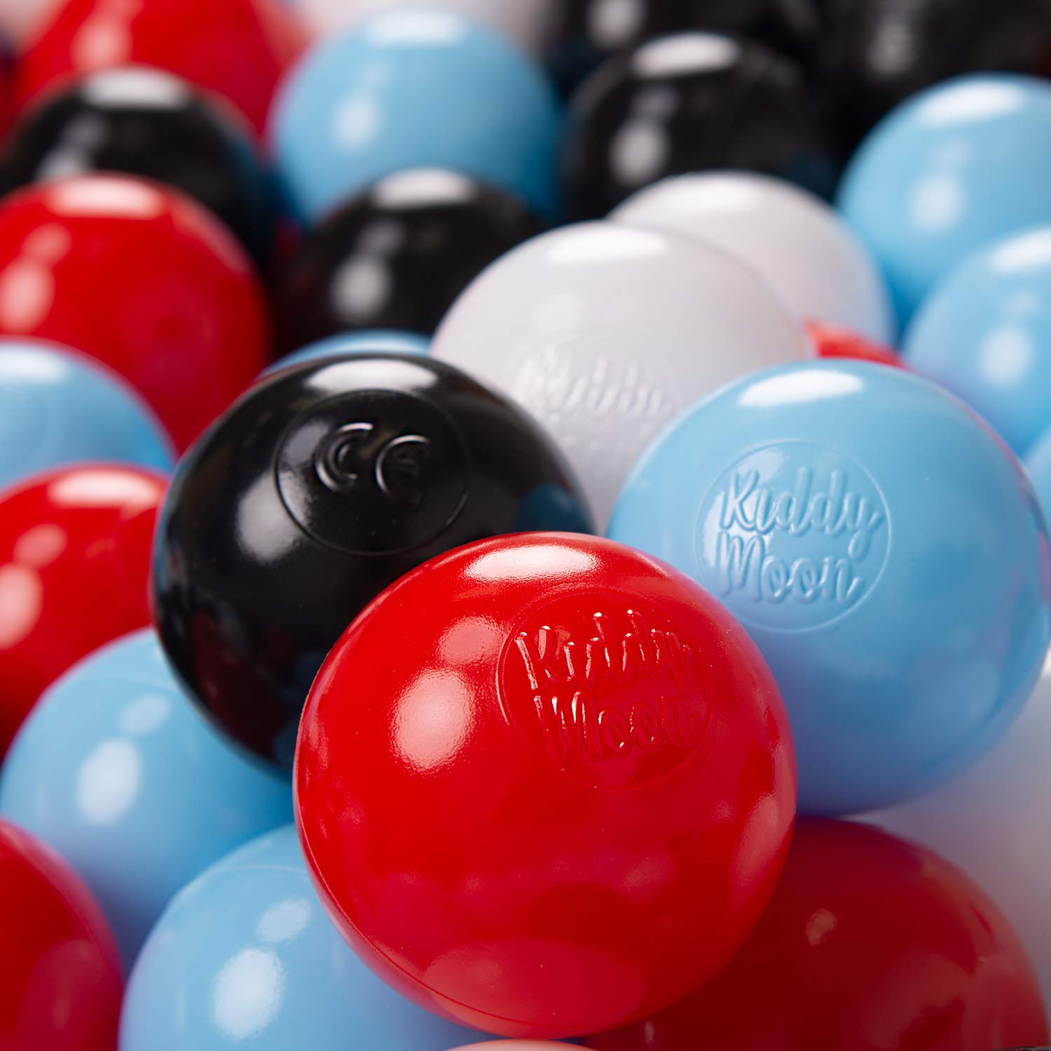 KiddyMoon Soft Plastic Play Balls For Children 1200 Balls/6Cm-2.36In Colourful Made In EU, Black/White/Red/Baby Blue — image 1