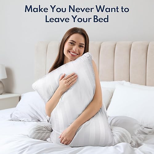 Miniatura 6 de DIORIS Juego de 2 almohadas tamaño Queen  Colección de hotel de lujo para dormir, almohada de apoyo para dormir de lado, relleno de microfibra