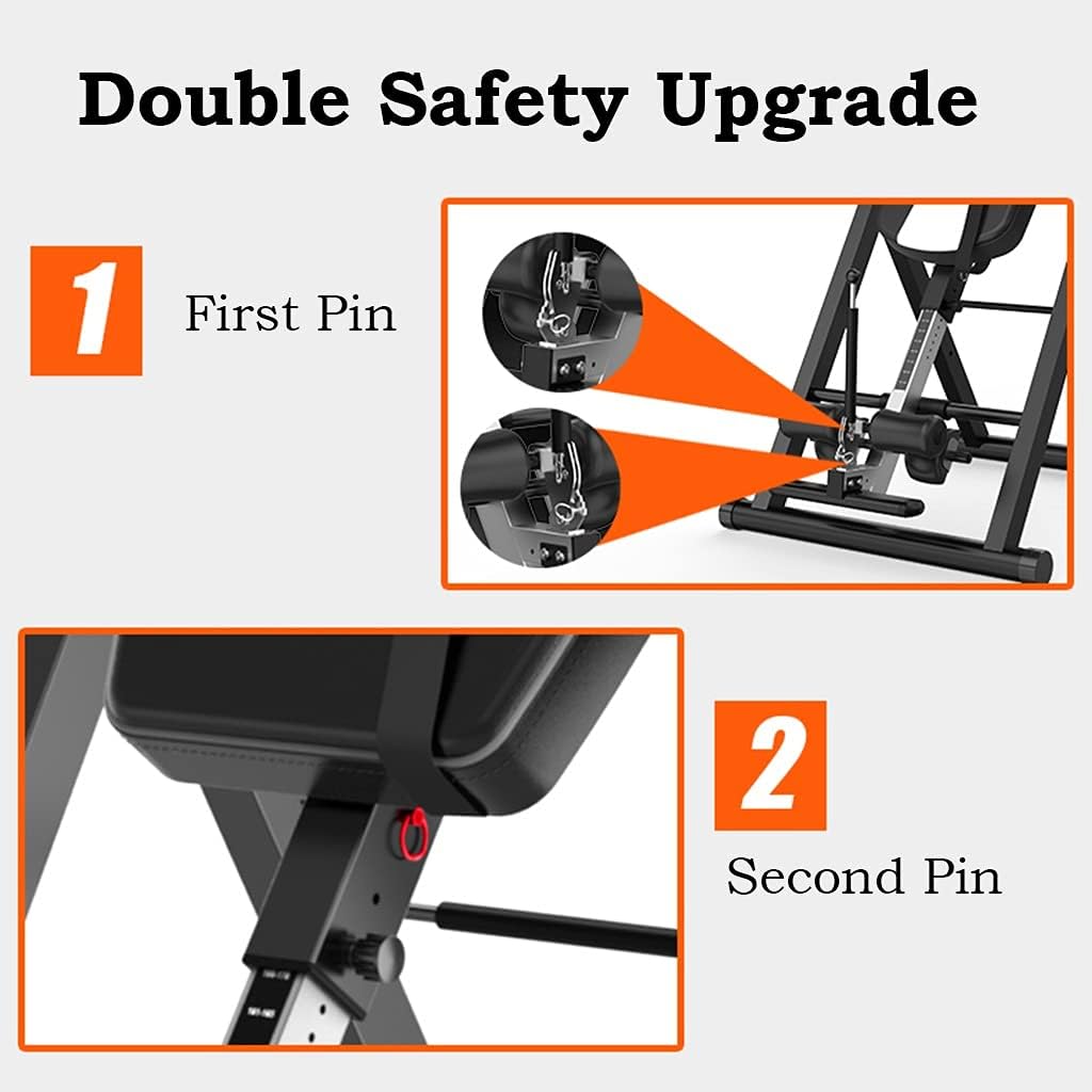 Inversion Table Adjustable Foldable for Storage with Protective Belt Headrest Heavy Duty Inverted Back Stretching Machine Gravity Table for Home Exercise 220lbs Max Capacity