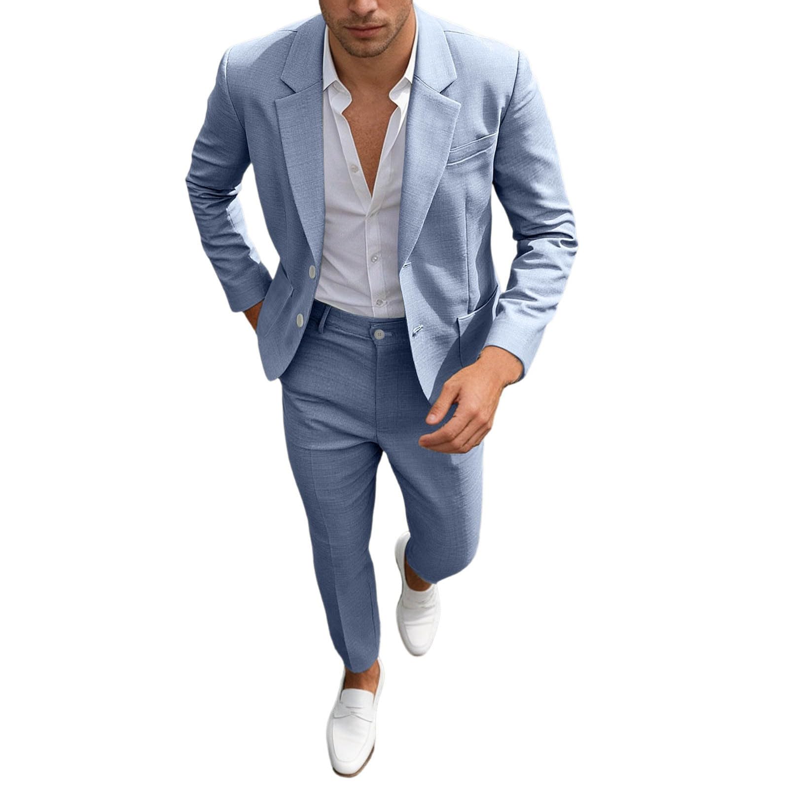 Conjunto de Traje para Hombre, Esmoquin Casual, 2 Piezas, Ajuste Regular, Chaqueta de Lino y Pantalones, graduación, Boda, Cena
