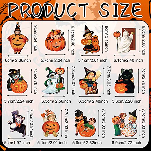 Image of Geelin 24 Pcs Vintage Halloween Wooden Ornaments | Pumpkin Witch Ghost Black Cat Wood Cutout, Retro Halloween Decorations, for Tree Home Mantel Wreath Party Decor