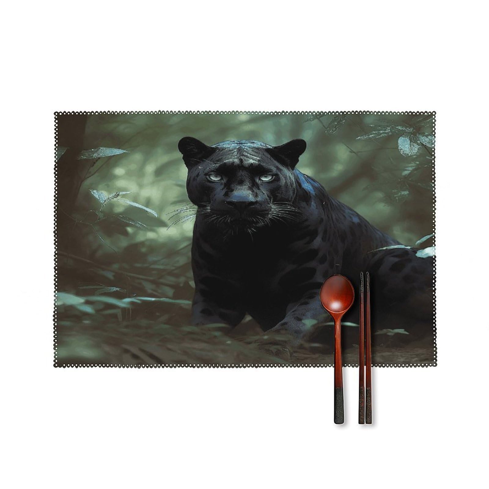 Forest Panther Placemats Set of 4 Non-Slip Heat Resistant Table Mats Canvas Washable Cloth Place Mats Easy to Clean Premium Placemat for Kitchen Dining Table Decoration