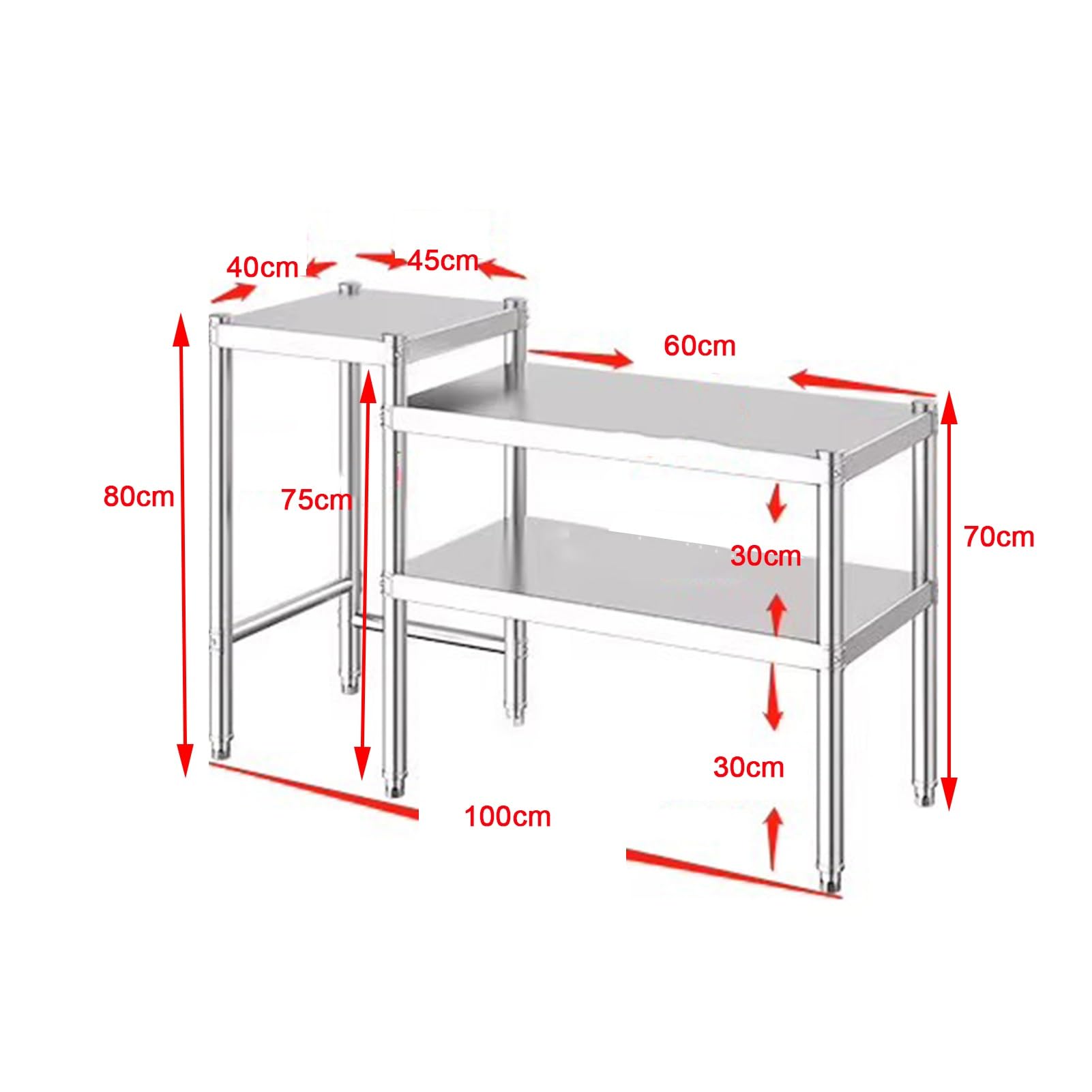 Regulowany stół ze stali nierdzewnej do kuchni i gazu blat komercyjny stacja robocza do gotowania 100 x 40 x 80 cm idealny do użytku domowego i hotelowego
