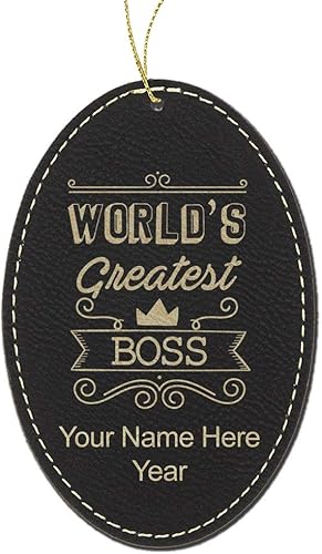 Miniatura 2 de LaserGram Personalized Christmas Ornament, World's Greatest Boss, Faux Leather, Custom Laser Engraved Gift Idea (Oval Shape, Gray) Grey,Negro con