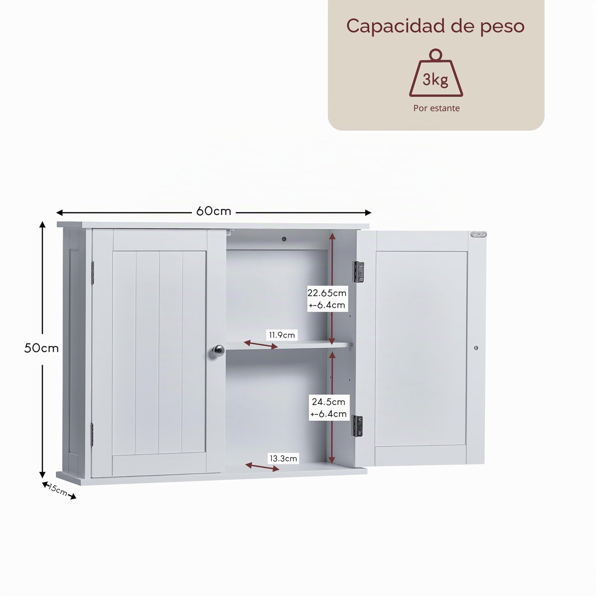 Mueble de baño Doble para Pared Bath Vida, de Madera, de Color Blanco
