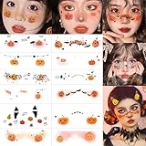 【2024年ハロウィン飾り】ハロウィン タトゥーシール フェイス 顔全体 男女兼用 仮装 コスプレ キッズ かわいい フェイスシール メイク 水転写 テッカー シール かわいい 刺青 小物 かぼちゃ 幽霊 コウモリ クモの巣（12枚セット）