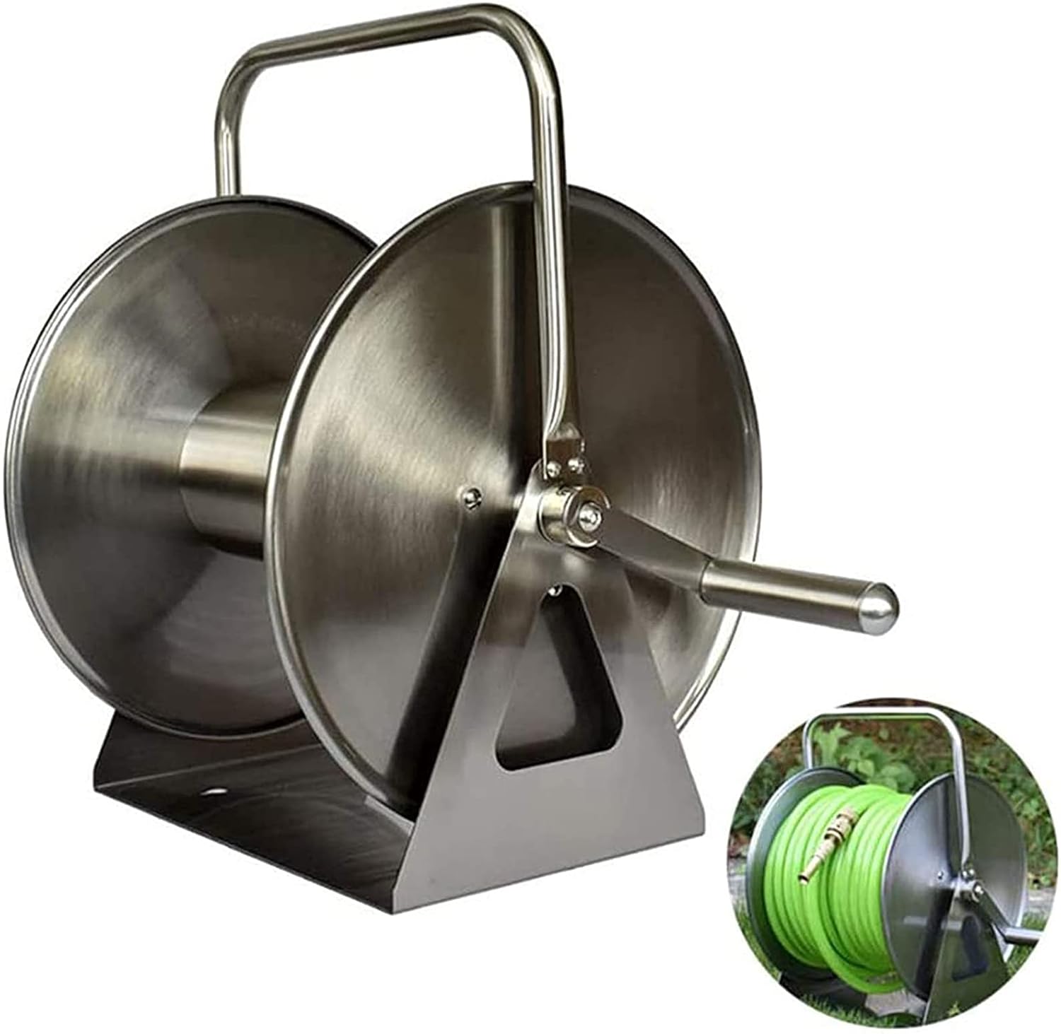 LiuWHweiXunDa Garden Hose Reels,Garden Hose Reel Stand,Home Use Stainless Steel Wall Mounted,Floor Standing Water Pipe Car Roll Pipe Storage with Hand Crank,Stainless Steel Hose Reel,Car Washing