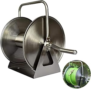 LiuWHweiXunDa Garden Hose Reels,Garden Hose Reel Stand,Home Use Stainless Steel Wall Mounted,Floor Standing Water Pipe Car Roll Pipe Storage with Hand Crank,Stainless Steel Hose Reel,Car Washing