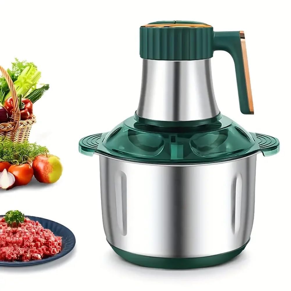 SANGOZ'S 3L Stainless Steel Electric Meat Grinders with Handle, Food Processor with 4 Sharp Blades for Baby Food, Meat, Nuts, Onion, Vegetables (3L) Green (SZ-sseg*1)