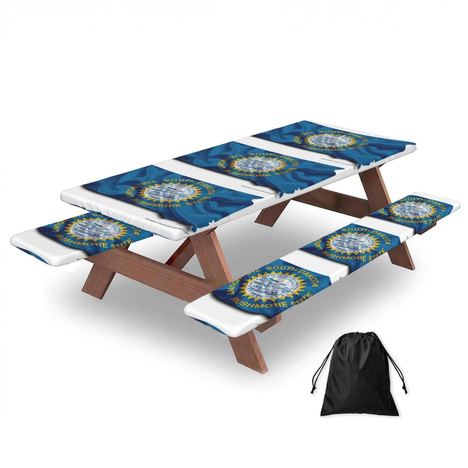 Zyjhyy Black South Dakota Flag Map Print 3 Pack Wipeable Picnic Bench Cover And Table Cover Lightweight Table Cloth For Camping Outdoor