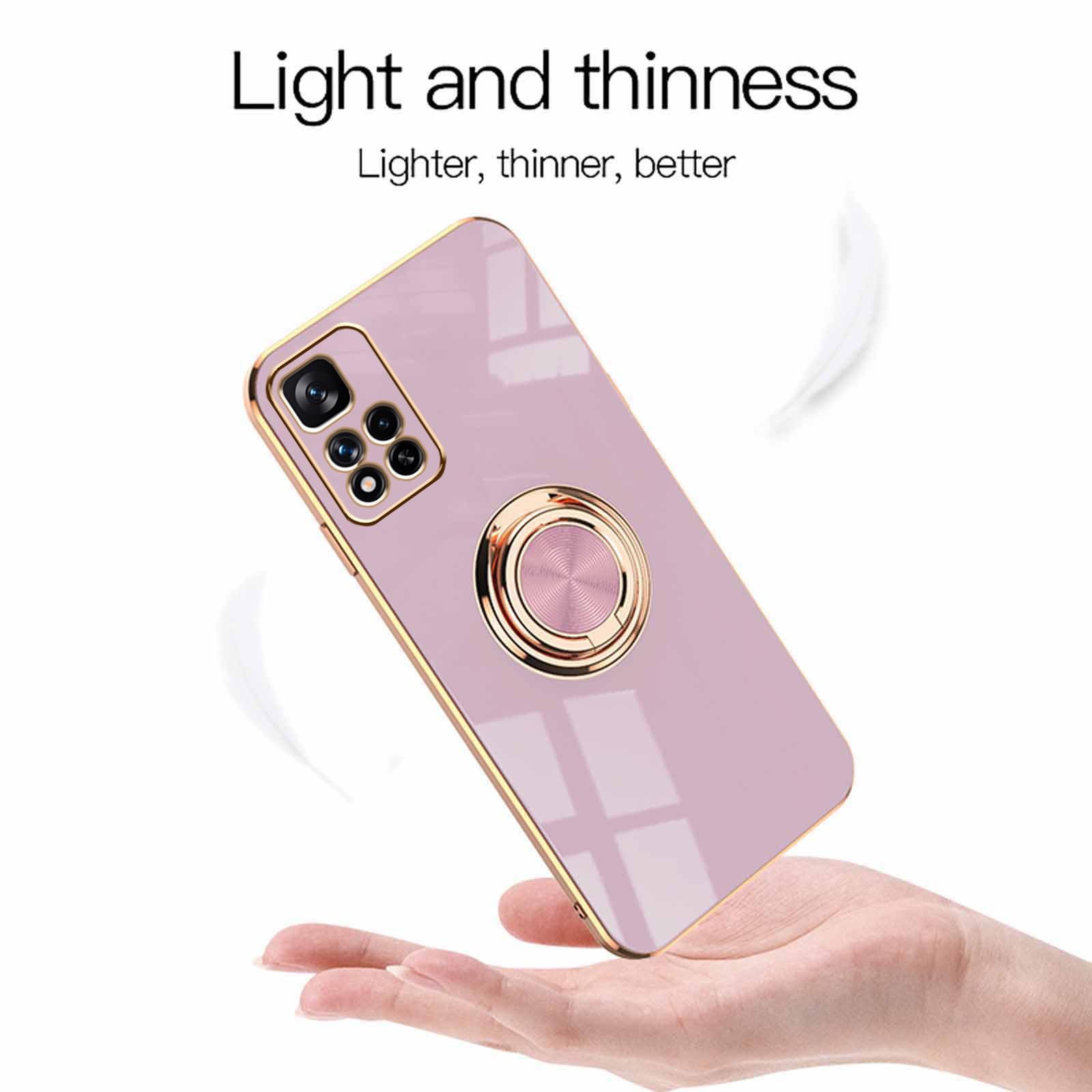 KANSi Cover per Xiaomi Redmi Note 11 Pro+ Plus, Vetro Temperato [2 Pack] Custodie Silicone TPU 360° Rotante Anello Magnetica Anello Ring Supporto Bumper - Blu