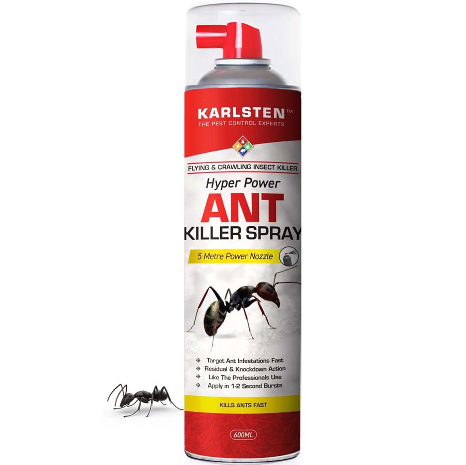 Karlsten Hyper Power Ant Nest Killer Spray – 600ml | 5 Metre Power Nozzle for Extended Reach & Precise Ant Control | Fast-Acting Kills Ants on Contact | Long-Lasting Indoor & Outdoor Protection
