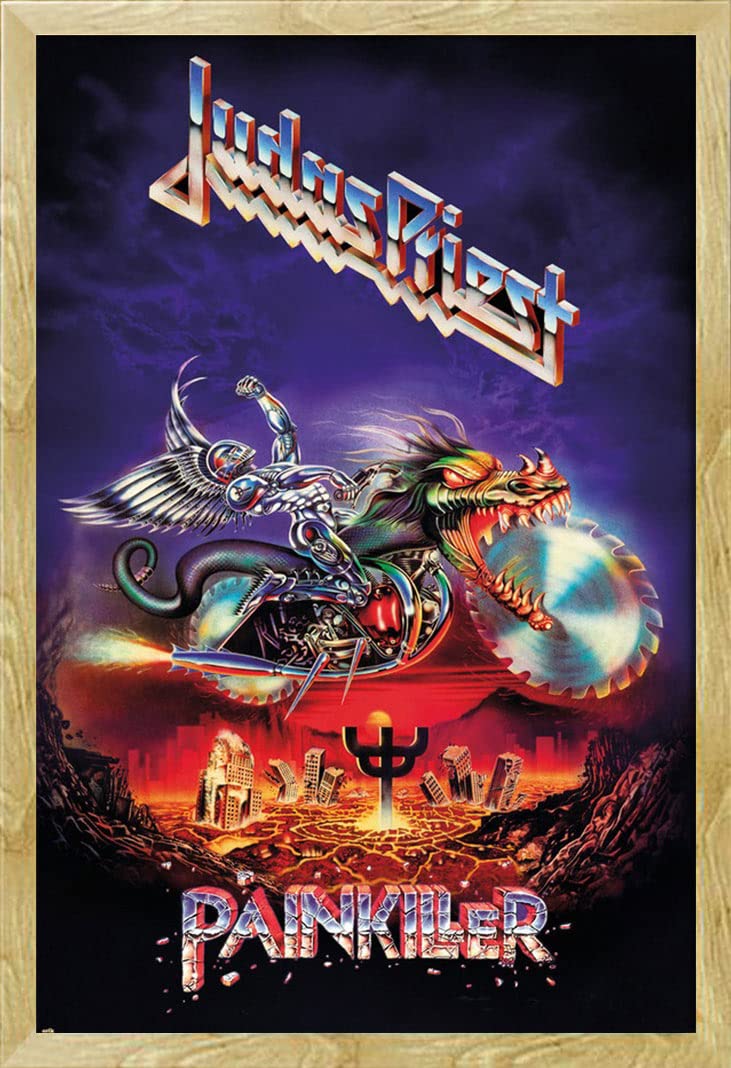 Judas Priest – Painkiller – Poster musicale Heavy Metal Hard Rock – Dimensioni 61 x 91,5 cm + cornice intercambiabile, Shinsuke® Maxi MDF faggio, disco acrilico