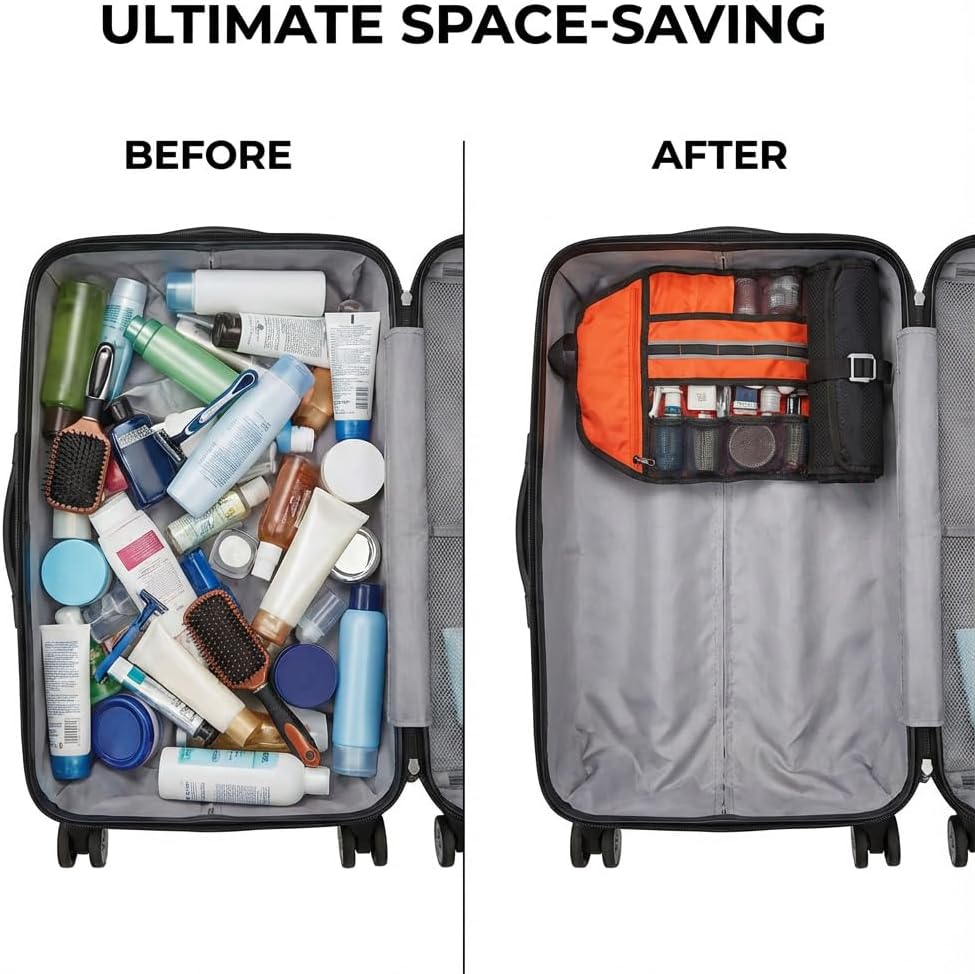 Travel Toiletry Bag for Men -Water-Resistant Compact Bathroom Roll Organizer, Water-resistant Shaving Bags for Toiletries Accessories, Door Room Essentials