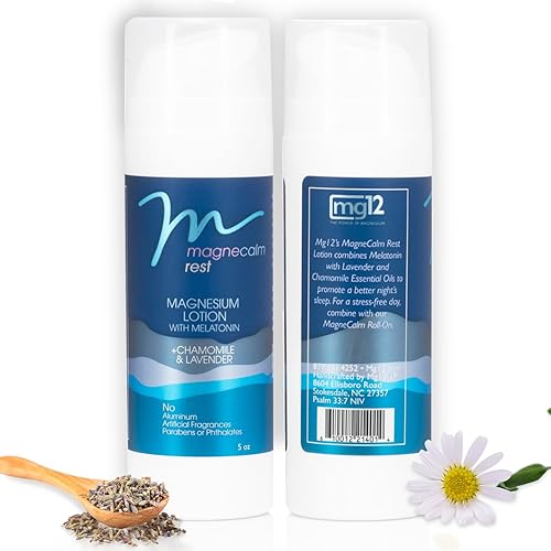 MG12 THE POWER OF MAGNESIUM MagneCalm Loción de descanso con melatonina, lavanda y manzanilla - Loción de mangesio para un descanso tranquilo, 5