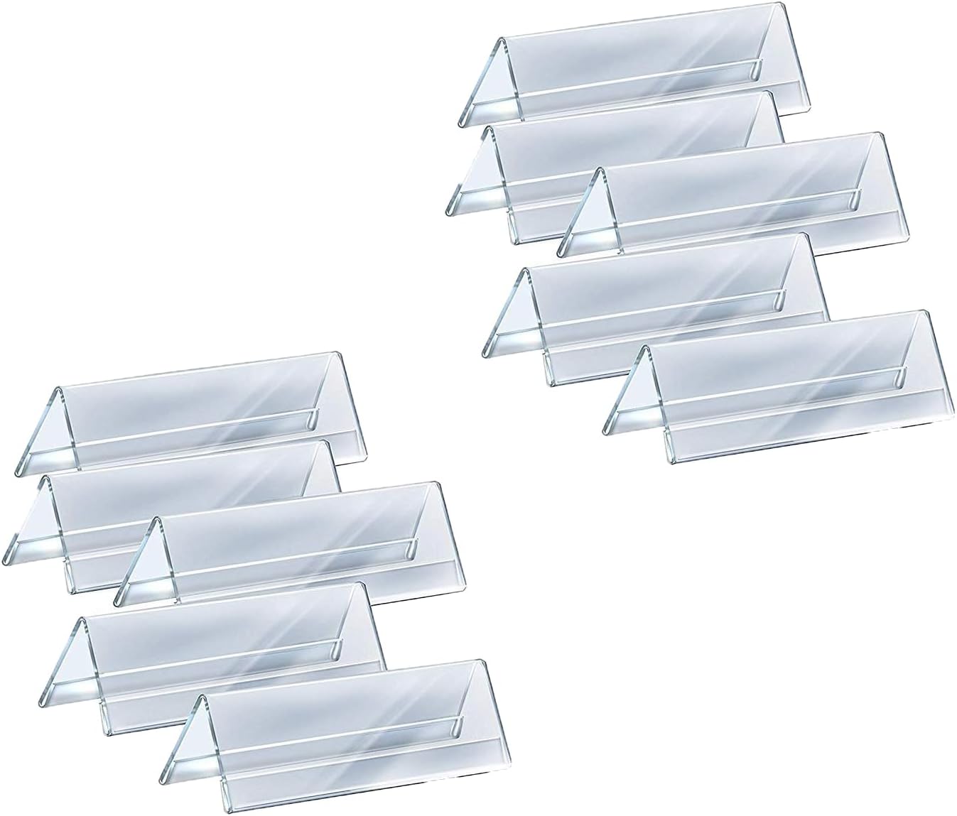 Shuban Clear Acrylic Desk Name Plate Holder – 10 Pack 2-Sided 08 Inch x 02 Inch V-Shaped Display Stand for Name Plates, Table Place Cards, Signs & Labels – Reusable for Office, Business, Weddings, Restaurants & Schools
