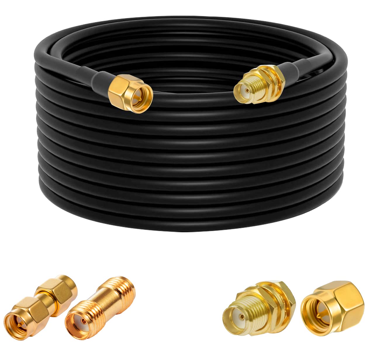 POBADY SMA Cable SMA Male to SMA Female Bulkhead RG58 32.8ft /10M RF Coaxial Cable + 2pcs SMA Adapters Kits for Router Antenna Signal Enhancer Wireless Adapter