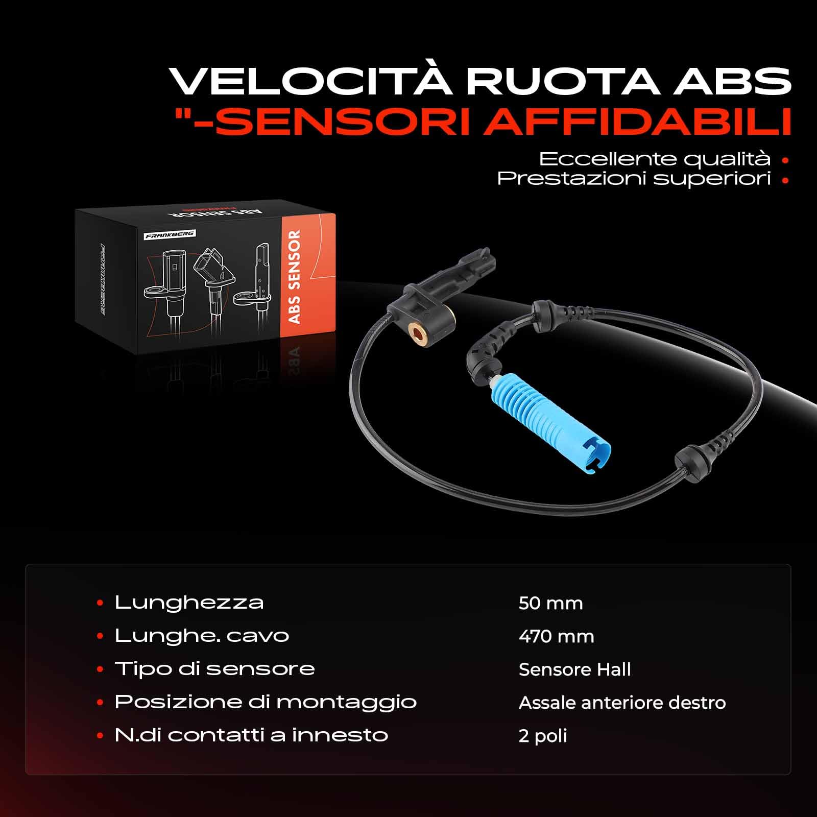 Frankberg Sensore Velocità Ruota ABS Sensore ABS 2-Poli Compatibile con Serie 3 Compact E46 Serie 3 Touring E46 Serie 3 E46 Serie 3 Cabriolet E46 Z4 R.o.a.d.s.t.e.r E85 Replace# 34526752682