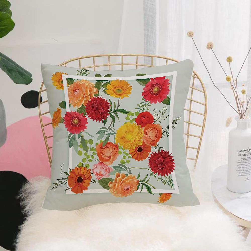 HYOSXW Cushion Cover,Throw Pillow Case Home Decorative for Living Room Bedroom Sofa Chair 16X16 Inch,Flowers, in a e with orange and red colors, a bouquet of flowers,Pillowcase 40X40cm