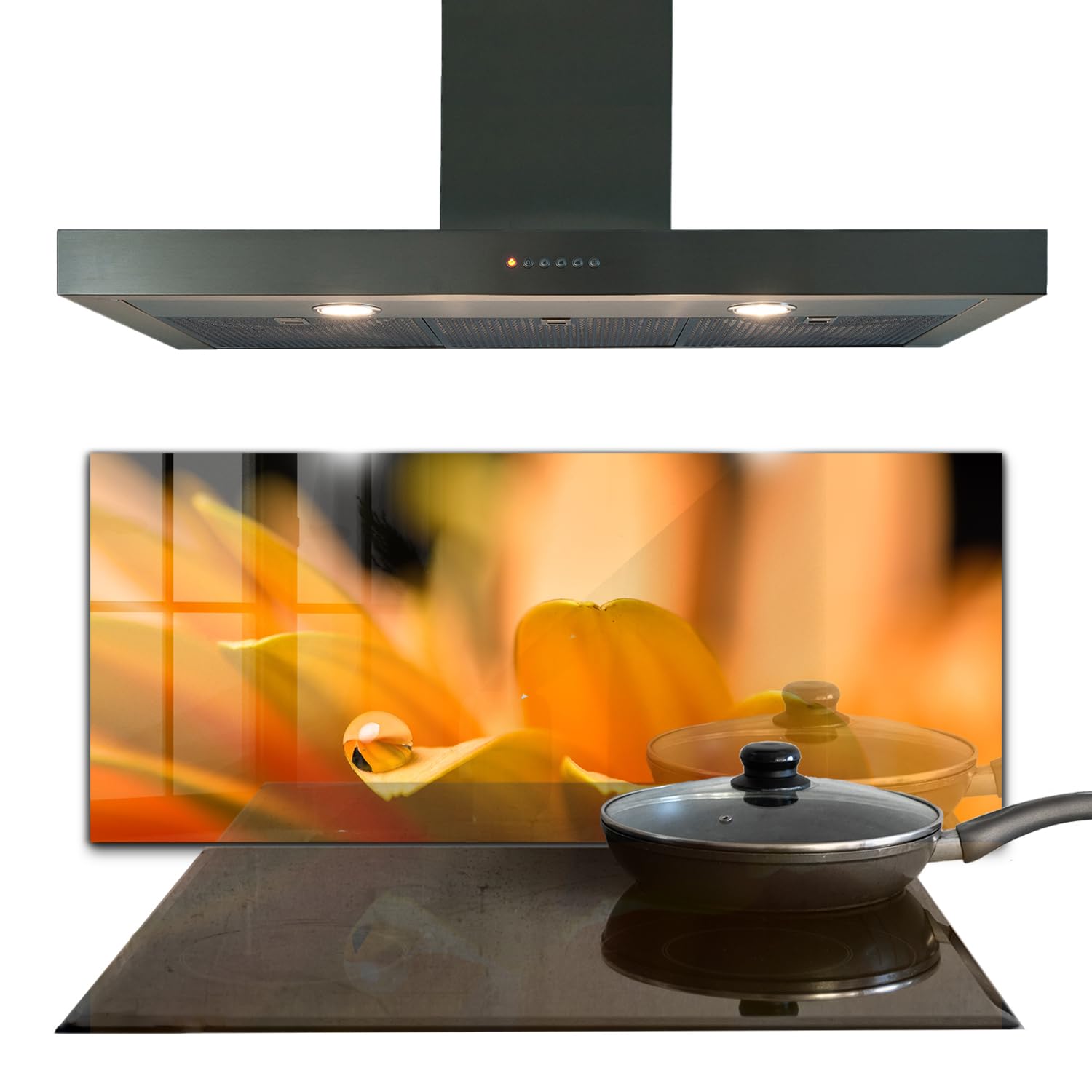 Panneau de cuisine en verre trempé Wallfluent 125x50 cm décoration fleur de gerber
