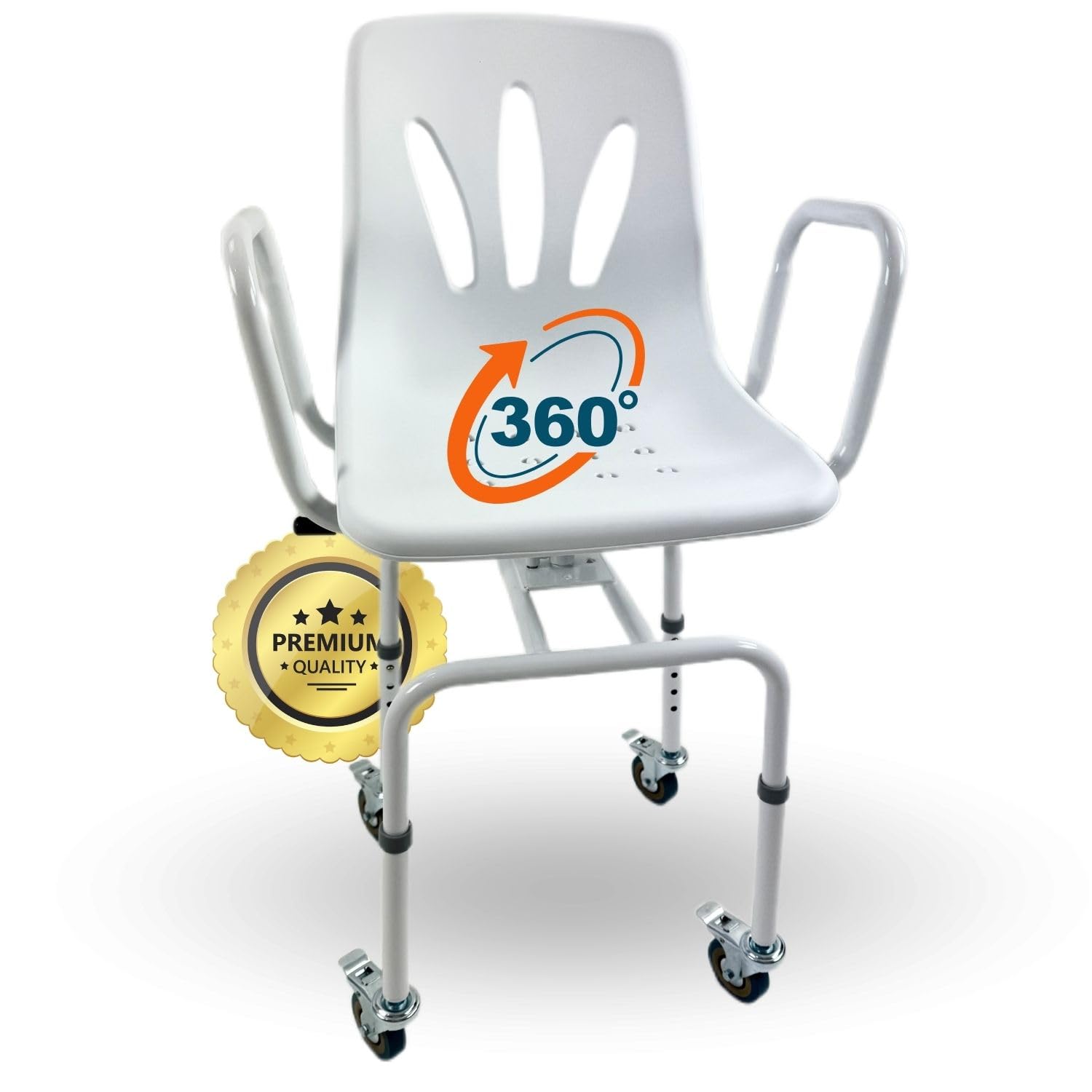 OrtoPrime Silla Ducha Personas Mayores Asiento Giratorio 360º Silla Ducha Mayores Silla Baño Ancianos Ducha - Silla Ducha con Ruedas y Frenos - Silla Ortopédica Silla de Ducha para Personas Mayores