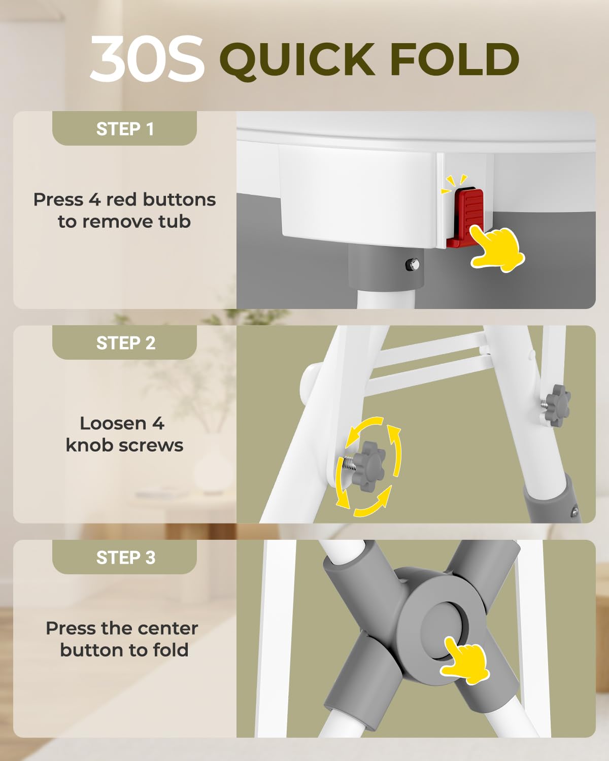 COOSEYA Bañera plegable 3 en 1 con soporte, bañera para bebés desde recién nacidos hasta niños pequeños con cojín de apoyo suave, diseño plegable para viajes y exteriores, 0-18 meses
