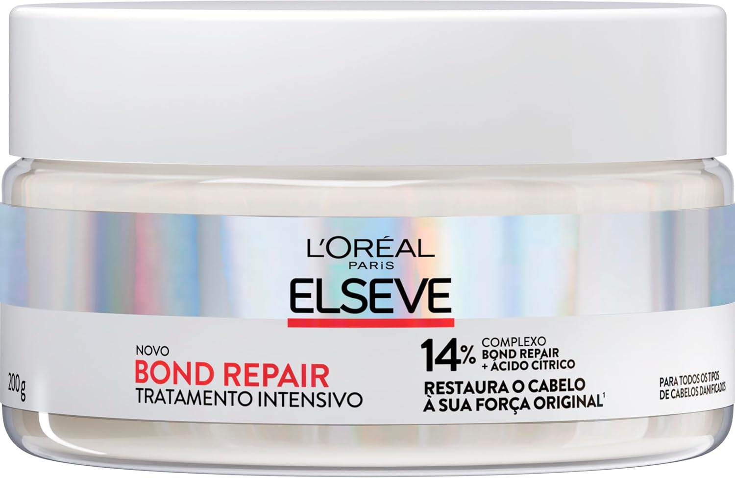 L’Oréal Paris Elseve Bond Repair Máscara de Tratamento Intensivo Reparação Molecular com Ácido Cítrico e Glicina, Reconstrói Ligações e Devolve Força aos Cabelos Danificados, 200g