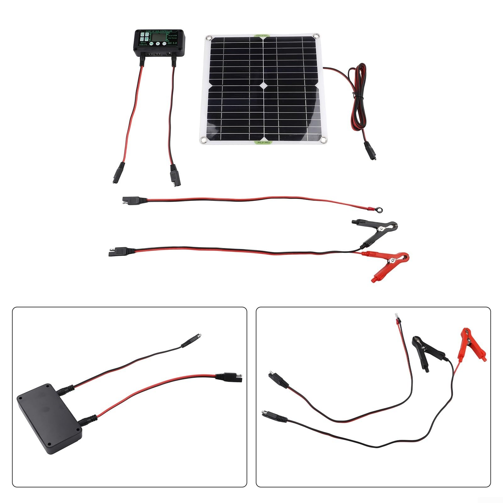 Cargador de batería de 12 V, panel de PET portátil de 20 W con controlador de carga inteligente para carga lenta, coches, barcos, caravanas, motocicletas, uso al aire libre, fácil