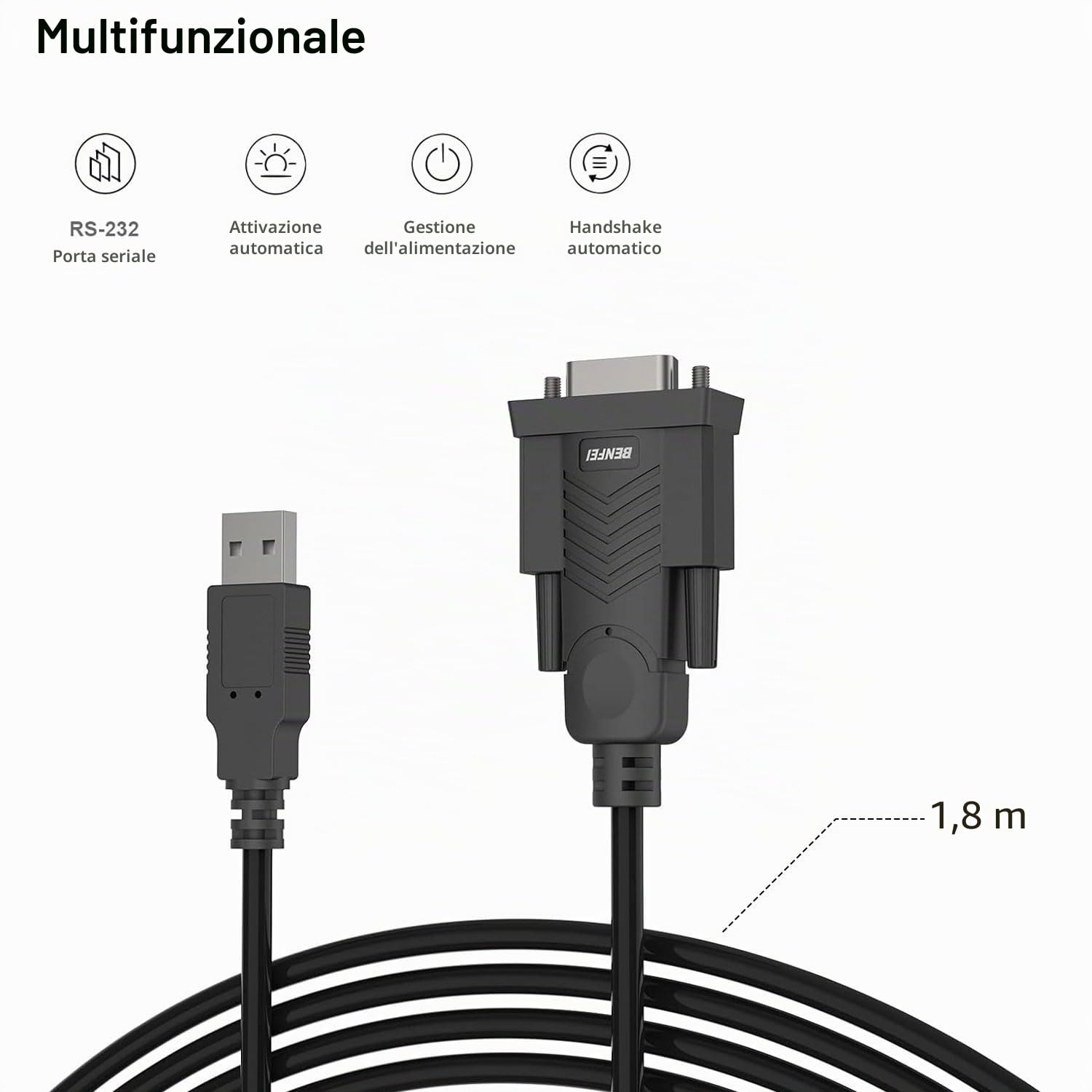 BENFEI Cavo USB a seriale, 1,8m cavo seriale RS-232 maschio (9 pin) DB9, chipset prolifico, Windows 11/10/8.1/8/7, Mac OS X 10.6 e versioni successive