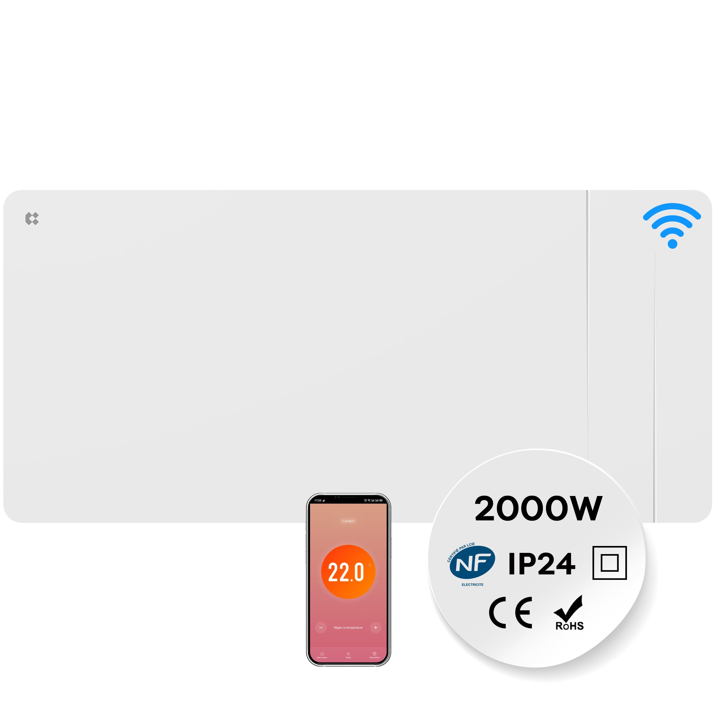 CIARRA Ceramiczny grzejnik bezwładnościowy 2000 W - folia grzewcza - ultraszybkie ogrzewanie do dużych przestrzeni - WiFi - CBHTD20A-W