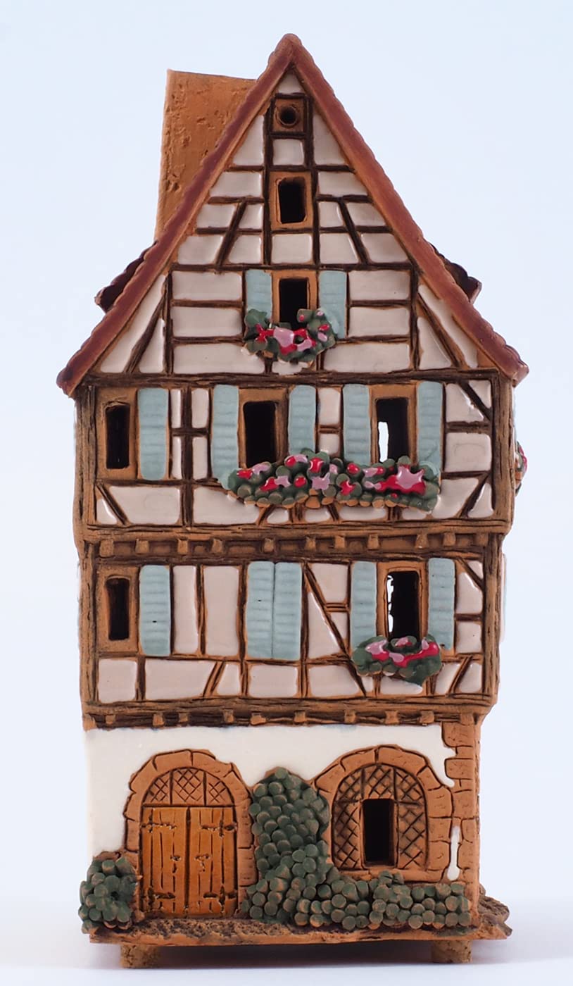 Ceramiczny świecznik na podgrzewacze, dekoracja pokoju, kolekcjonerska miniaturowa replika oryginalnego domu w Colmar, A252