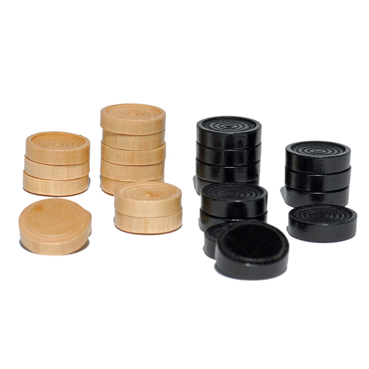 WE Games Copeaux de backgammon en bois avec pochette en tissu Noir et naturel 3,8 cm de diamètre