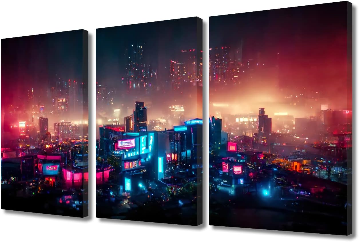 Amazon.com: TUMOVO Cyberpunk City Neon Streetview Night Picture Wall ...