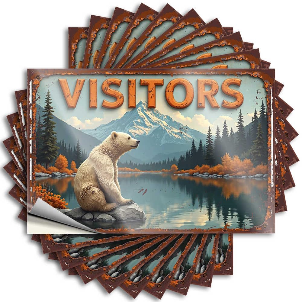 Decorations for Room, Stickers Standing Wall Visitors: A Serene Bear Scene By The Lake | Cozy Waterproof Vinyl Stickers(6X9CM)