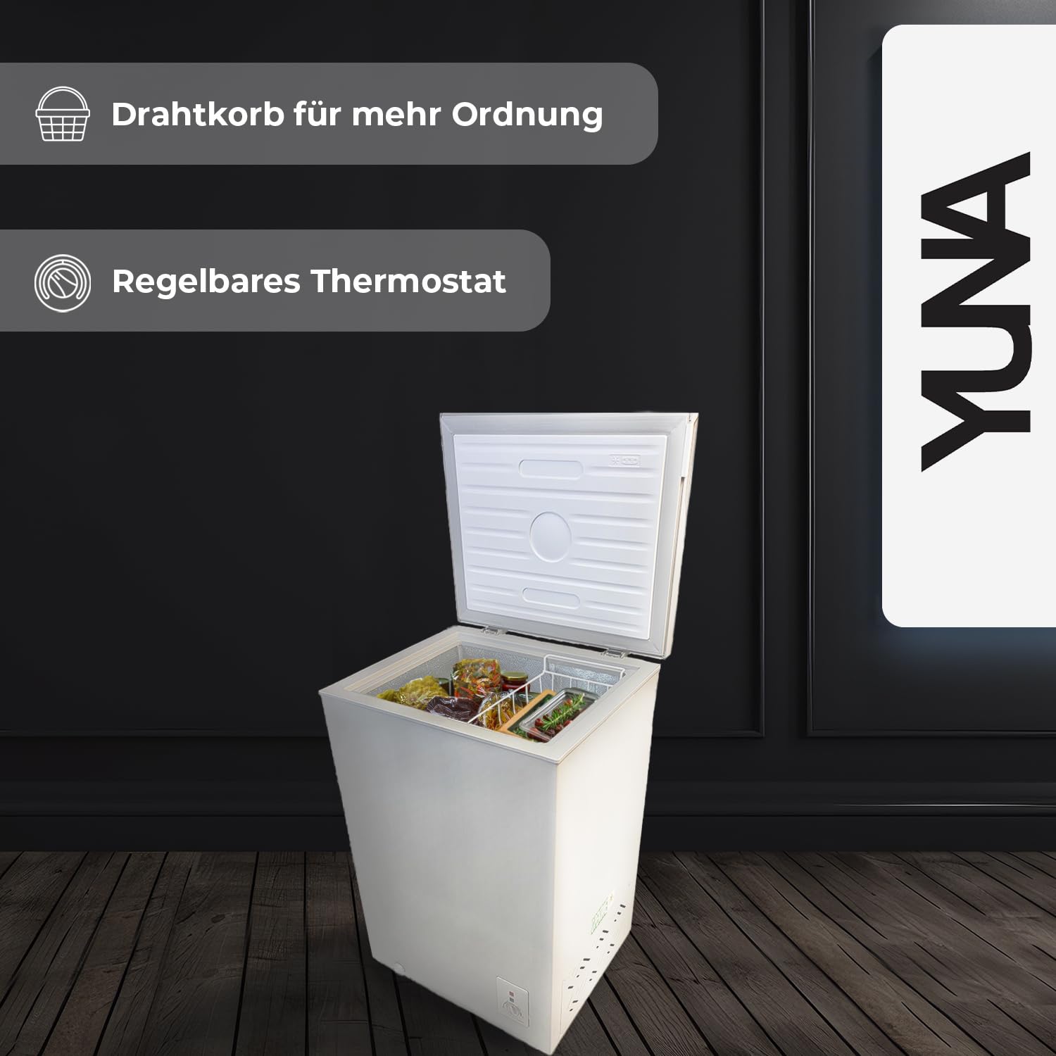 YUNA FROSTER 100 Gefriertruhe DUAL Modus mit Drahtkorb 4 Sterne Gefrierfach weiß