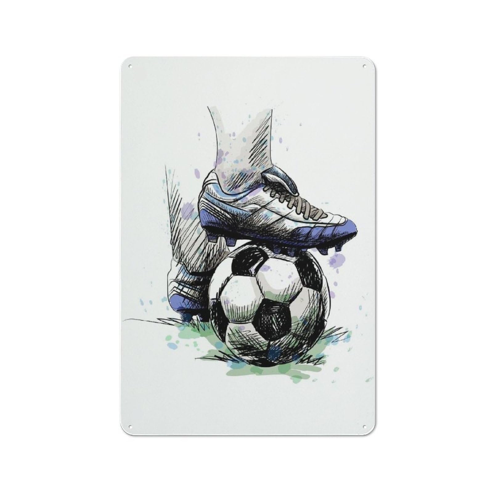 Tin Wall Plaque 30x20cm with Soccer for Garage Or Workshop, for An Autumn Wall Display in Garage And Workshop