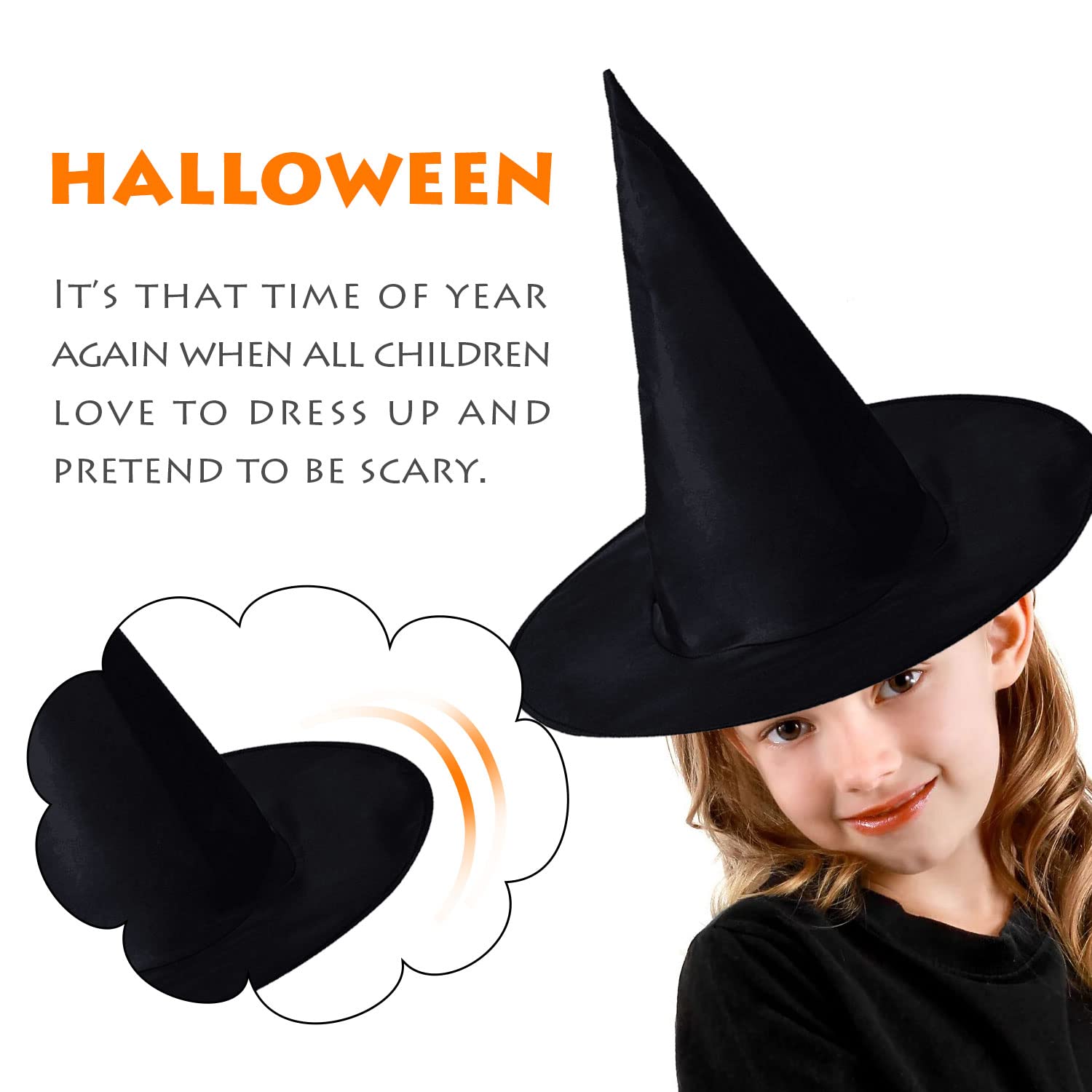 TSHAOUN Chapeau de sorcière noir pliable Halloween fête costumée