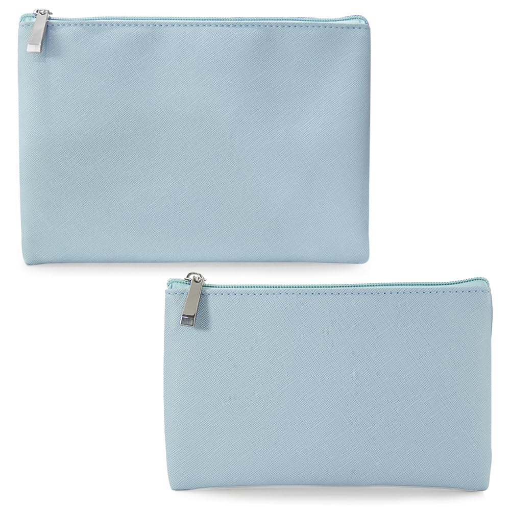 kamumanni Small Makeup Bag for Purse, 2 Pcs Portable Cosmetic Bag for Tote Bag, Cute Cosmetic Pouch, Pu Leather Aesthetic Bag, Blue