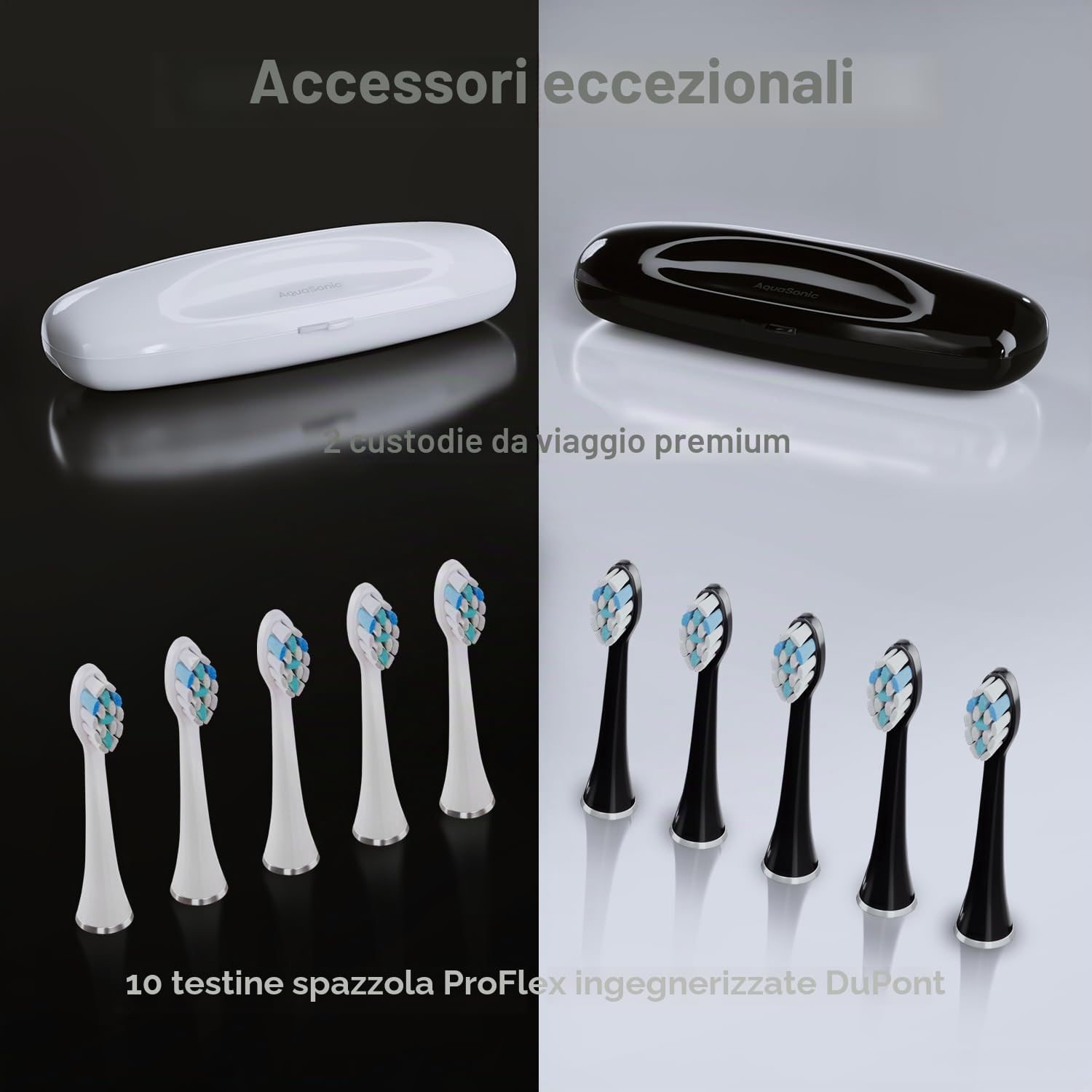 Aquasonic Duo Series PRO - Set di spazzolini elettrici ultra sbiancanti - 5 modalità e timer intelligenti - Custodie da viaggio premium e 10 testine Proflex - Spazzolini da denti accettati ADA