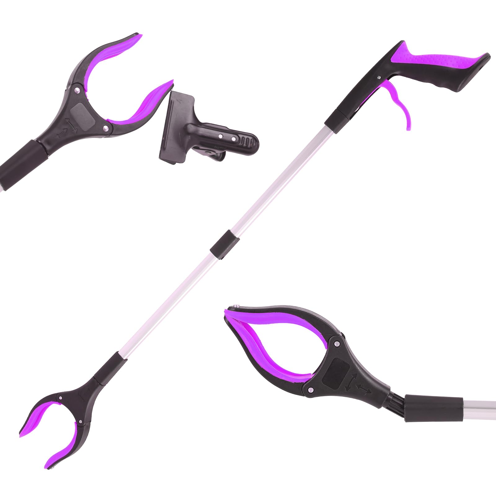Ruizzrlhb Grabber Reacher Tool 32 Inch 2-Pack with Strong Grip Magnetic,Trash Picker Grabber 360°Rotating Anti-Slip Jaw for Elderly,Trash Claw Grabber Mobility Aid Reaching Assist Tool,Purple
