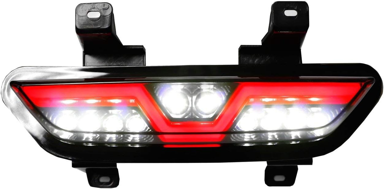 iJDMTOY Smoked Lens LED Rear Foglamp Compatible With 2015-2017 Ford Mustang, Full Red LED Tail Light Assembly Functions as Reverse Light & Rear Fog Light