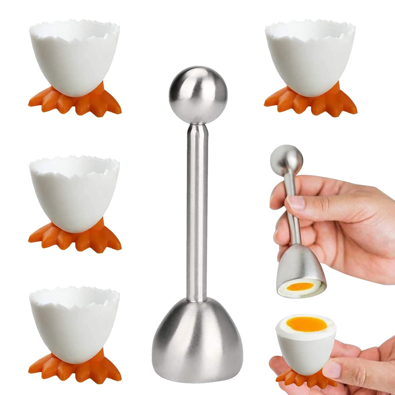 Set Portauovo In Acciaio Inox Per Uova Sode - 6 Pezzi Per Colazione Elegante - Foto 13