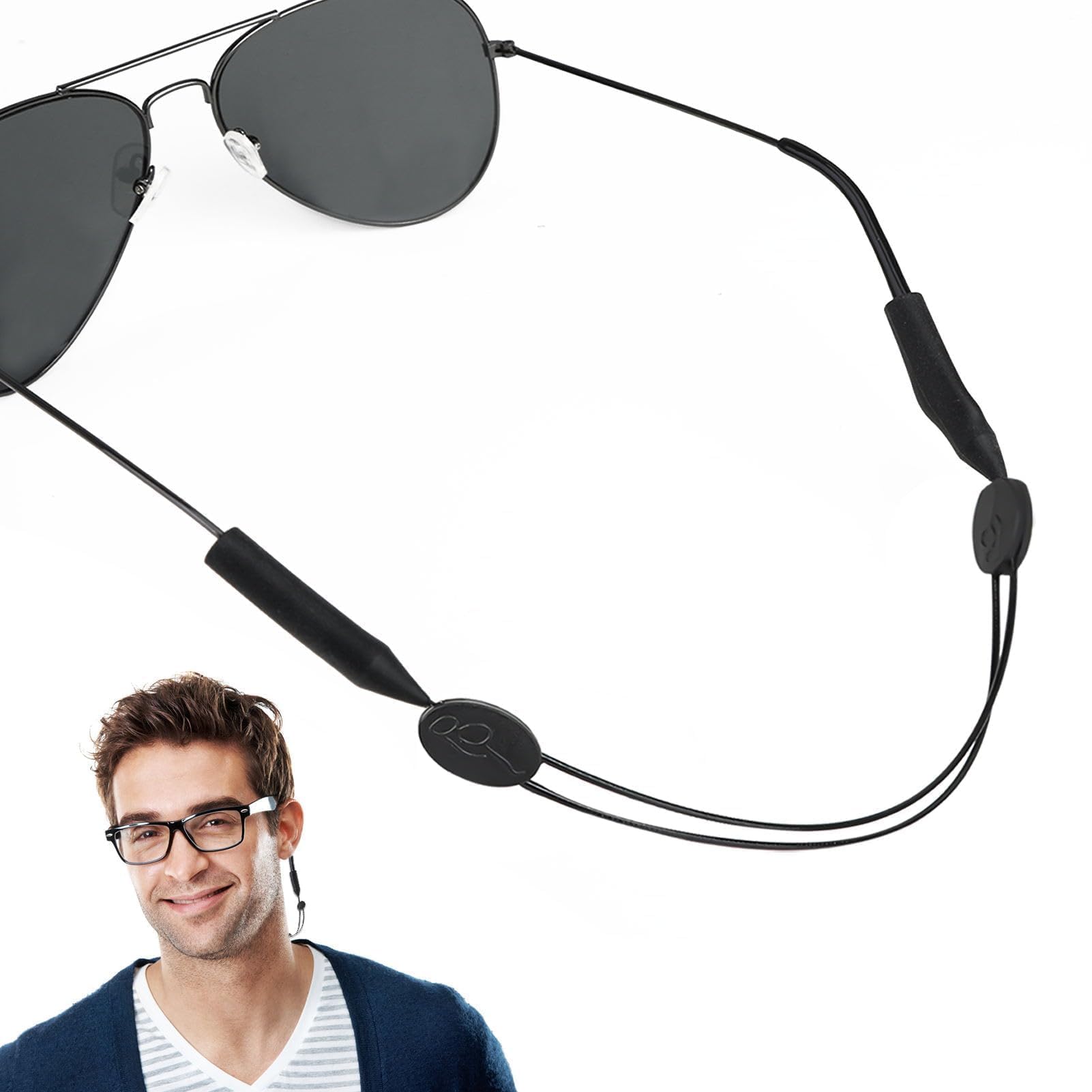 Zuroki Correa ajustable para gafas,Accesorio impermeable de sujeción de gafas para deportes y uso diario,Correa deportiva para gafas para mujeres,hombres y niños,Proporciona una sujeción segura,Negro.