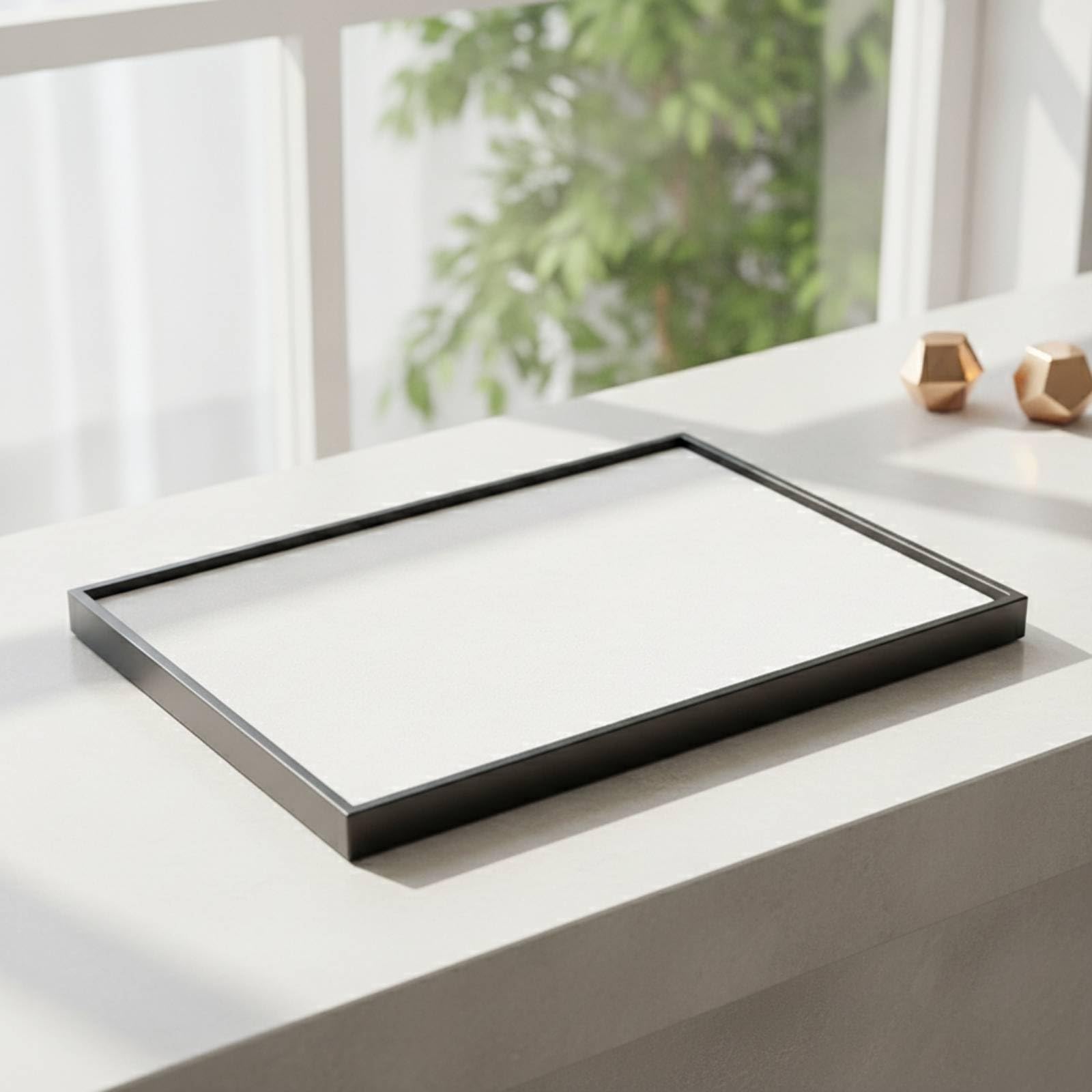 Vassoio in Pelle Sintetica Rettangolare Piattino Portagioie Elegante Piatto per Comò, Nero Titanio Velluto Nero, Piccolo