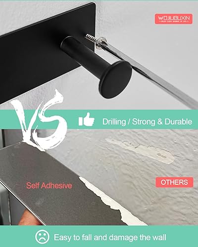 Miniatura 4 de WOJIUBUXIN Hair Dryer Holder Wall Mount Matte Black Hair Dryer Holder for Bathroom Cabinet SUS 304 Stainless Steel Blow Dryer Holder Compatible with