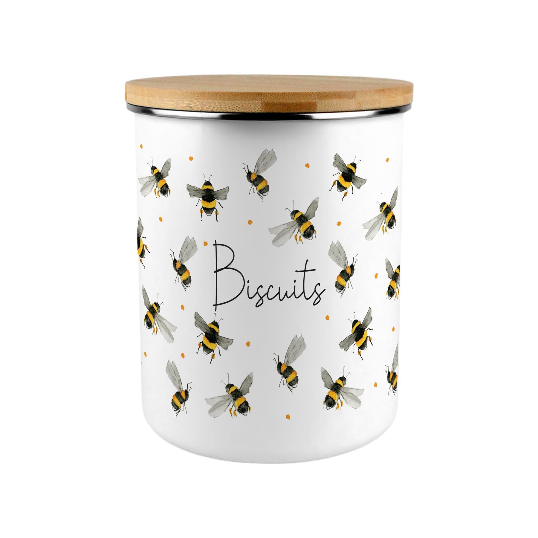 Purely Home Scattered Bees Biscuit Canister - Bumblebee Large Enamel Kitchen Storage Container/Cookie Jar Gifts for Bee Lovers