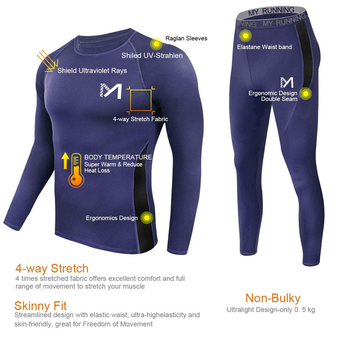 MEETYOO Men's Thermal Underwear Set Sport Long Johns Base Layer Couche de Base Homme