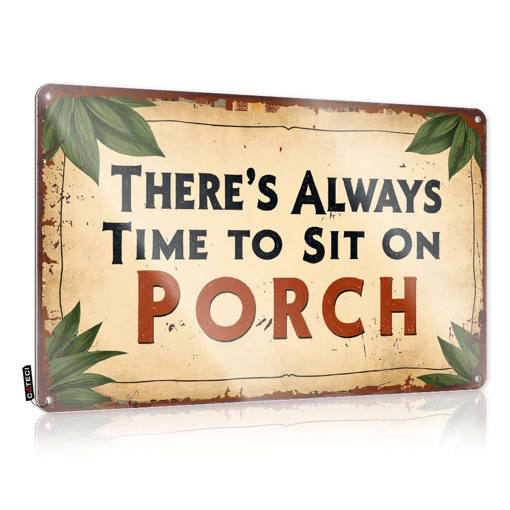 Fzfn Colour Weathered Plaque, Funny Desk Decor Designer There's Always Time To Sit On Porch. | Farmhouse Mountain Decor(30X40cm)