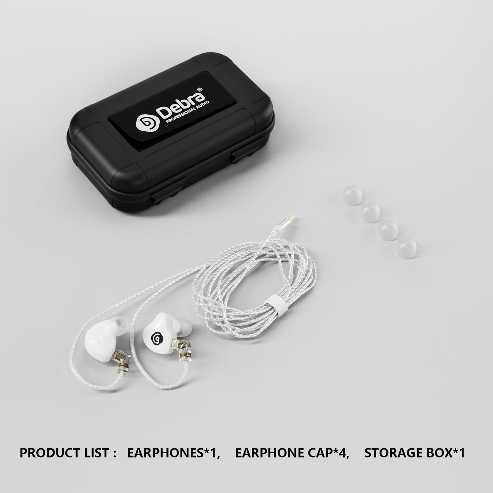 D Debra IE-210 Cuffie con Filo In Ear Monitor Professionali - Auricolari con Filo IEM per Musicisti, 2 Pin Rimovibile, Basso Distorsione, Hi-Fi per Palco Studio (Bianco)